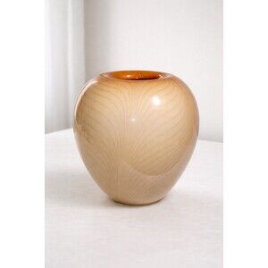 Nourot Studio  Pulled Feather Tan Amber Red  Art Glass Vase Very Rare Signed